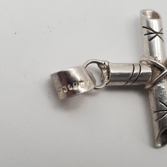 Vintage Taxco Sterling Silver Starburst Cross Pendant 2\